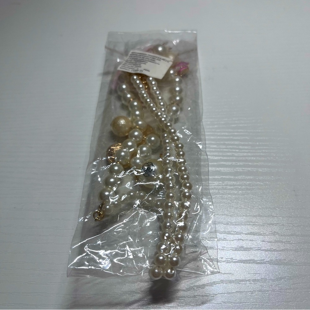 Chunky Long Pearl Beaded Fashion Necklace with Ballerina Pendant & Charms - Picture 14 of 15